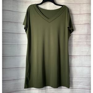 Olive Green Casual V Neck Straight Shift T-Shirt Dress or Tunic Size Small